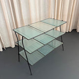 Mid-Century Modern Wrought Iron Tiered Glass Side Table Étagère