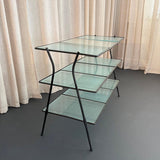 Mid-Century Modern Wrought Iron Tiered Glass Side Table Étagère