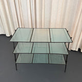 Mid-Century Modern Wrought Iron Tiered Glass Side Table Étagère