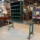 Two Piece Industrial Green Metal Workbench With Cubby Tool Storage