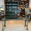 Two Piece Industrial Green Metal Workbench With Cubby Tool Storage