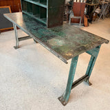 Two Piece Industrial Green Metal Workbench With Cubby Tool Storage
