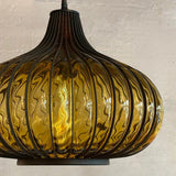 Hollywood Regency Amber Glass Caged Onion Swag Pendant Light