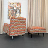 Mid Century Modern Upholstered Lounge Chair Ottoman Set
