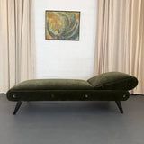 Early Mid-Century Olive Green Suede Daybed Chaise Longue