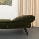 Early Mid-Century Olive Green Suede Daybed Chaise Longue