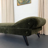 Early Mid-Century Olive Green Suede Daybed Chaise Longue