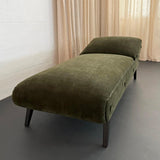 Early Mid-Century Olive Green Suede Daybed Chaise Longue