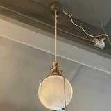 Early 20th Century Industrial Prismatic Holophane Glass Globe Pendant