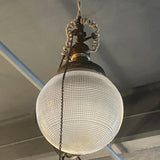 Early 20th Century Industrial Prismatic Holophane Glass Globe Pendant