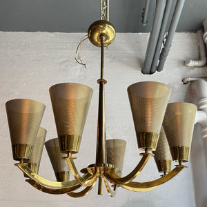 Mid-Century Modern Multi-Stem Brass Mesh Chandelier