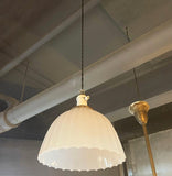 Antique Early 20th Century Scalloped Milk Glass Dome Pendant Light
