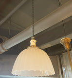 Antique Early 20th Century Scalloped Milk Glass Dome Pendant Light