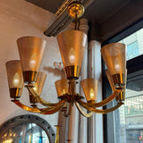 Mid-Century Modern Multi-Stem Brass Mesh Chandelier