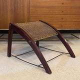 Art Deco Maple Wicker Lounge Chair Ottoman Set