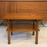 Rustic Mid-Century Modern Tiered Oak Side Table