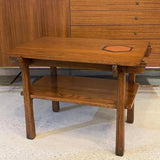 Rustic Mid-Century Modern Tiered Oak Side Table