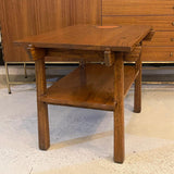 Rustic Mid-Century Modern Tiered Oak Side Table