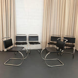 Black Leather Chrome Cantilever Mies Van Der Rohe MR10 Chairs For Knoll