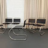 Black Leather Chrome Cantilever Mies Van Der Rohe MR10 Chairs For Knoll