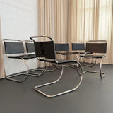 Black Leather Chrome Cantilever Mies Van Der Rohe MR10 Chairs For Knoll