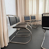 Black Leather Chrome Cantilever Mies Van Der Rohe MR10 Chairs For Knoll