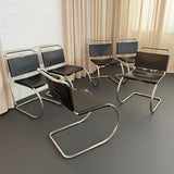 Black Leather Chrome Cantilever Mies Van Der Rohe MR10 Chairs For Knoll