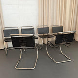 Black Leather Chrome Cantilever Mies Van Der Rohe MR10 Chairs For Knoll