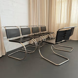 Black Leather Chrome Cantilever Mies Van Der Rohe MR10 Chairs For Knoll