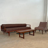 Scandinavian Modern Low Teak Upholstered Sofa