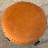 Modern Round Leather Bent Maple Swivel Ottoman