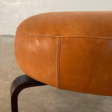 Modern Round Leather Bent Maple Swivel Ottoman