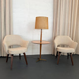 Pair Of Eero Saarinen For Knoll Wood Executive Armchairs In Cream Tweed