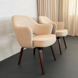 Pair Of Eero Saarinen For Knoll Wood Executive Armchairs In Cream Tweed