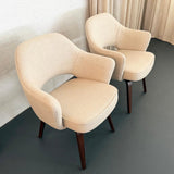 Pair Of Eero Saarinen For Knoll Wood Executive Armchairs In Cream Tweed