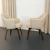 Pair Of Eero Saarinen For Knoll Wood Executive Armchairs In Cream Tweed