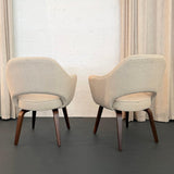 Pair Of Eero Saarinen For Knoll Wood Executive Armchairs In Cream Tweed