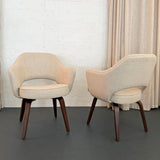 Pair Of Eero Saarinen For Knoll Wood Executive Armchairs In Cream Tweed