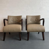 Leather Upholstered Art Deco Maple Bentwood Armchairs