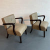 Leather Upholstered Art Deco Maple Bentwood Armchairs