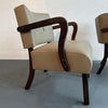 Leather Upholstered Art Deco Maple Bentwood Armchairs