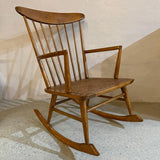 Mid-Century Modern Spindle Back Cane Seat Rocking Chair