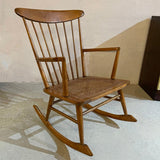 Mid-Century Modern Spindle Back Cane Seat Rocking Chair