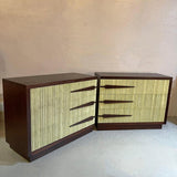 Pair Of Hollywood Regency Mahogany Textured Front Dressers