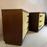 Pair Of Hollywood Regency Mahogany Textured Front Dressers