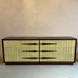 Pair Of Hollywood Regency Mahogany Textured Front Dressers