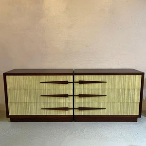 Pair Of Hollywood Regency Mahogany Textured Front Dressers