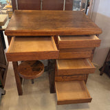 Antique Industrial Oak Wood Typesetter Desk With Swing-Out Seat