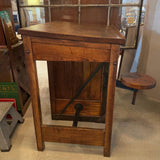 Antique Industrial Oak Wood Typesetter Desk With Swing-Out Seat