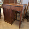 Antique Industrial Oak Wood Typesetter Desk With Swing-Out Seat